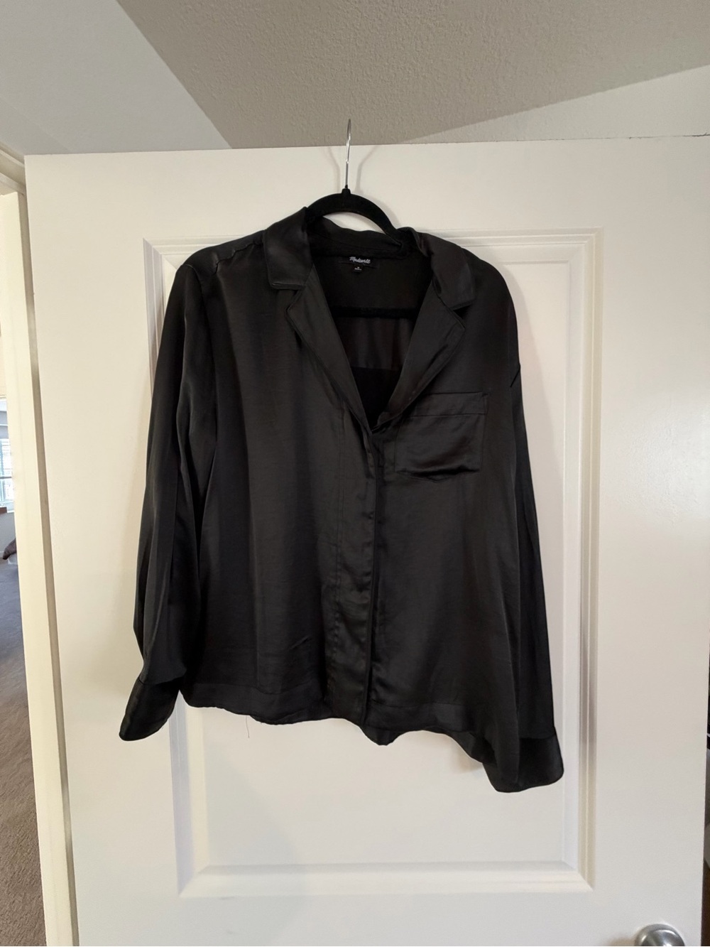 Madewell Black Satin Button-Down Shirt